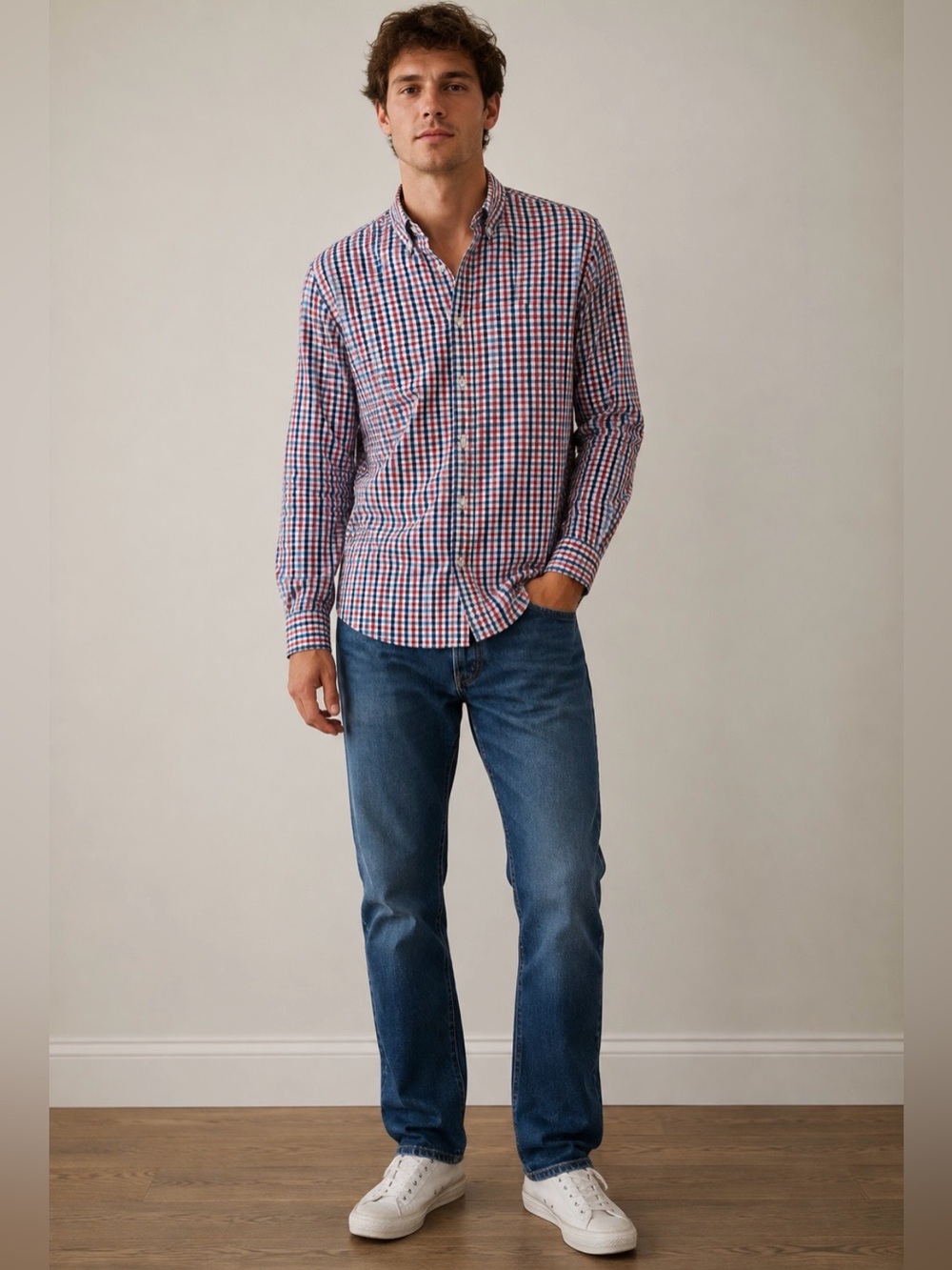 J Crew Men’s Gingham Check LS Button Down Shirt